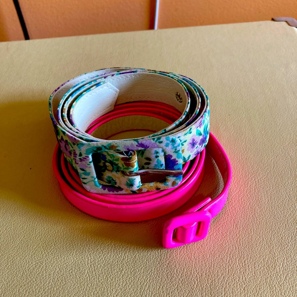 Super cute bundle of two belts: 1 floral and 1 pink